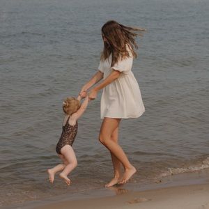 Muslin midi dress with puff sleeves